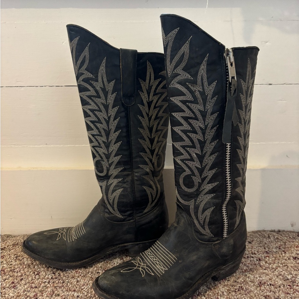 Black and Silver Embroidered Cowboy Boots